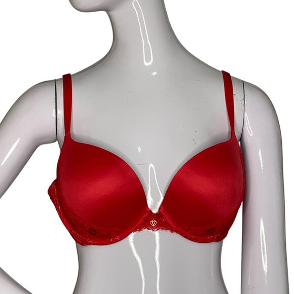 Victoria's Secret Other - Victoria's Secret Push-Up Satin & Shimmer Lace Red Bra Adjustable Straps Sz 36C